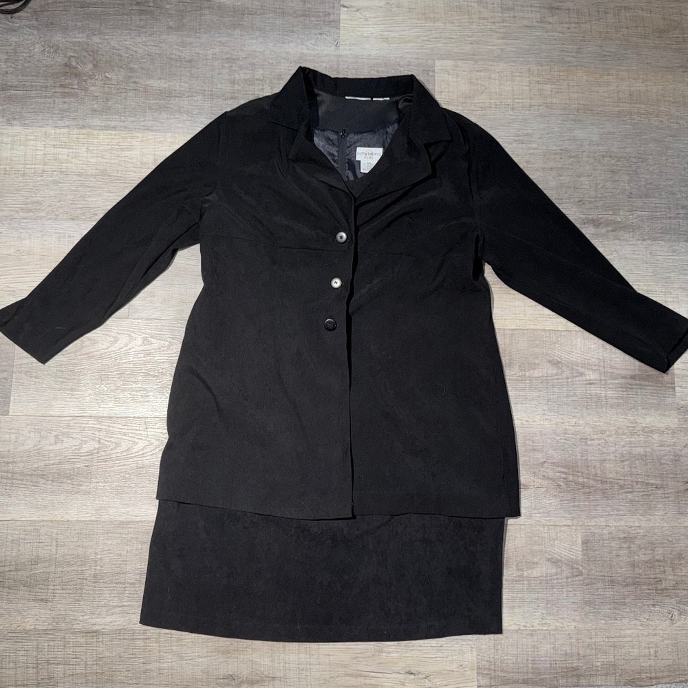 Vintage Kathy Ireland Black dress and Coat Plus 20W 2 Piece 90s Dark Academia